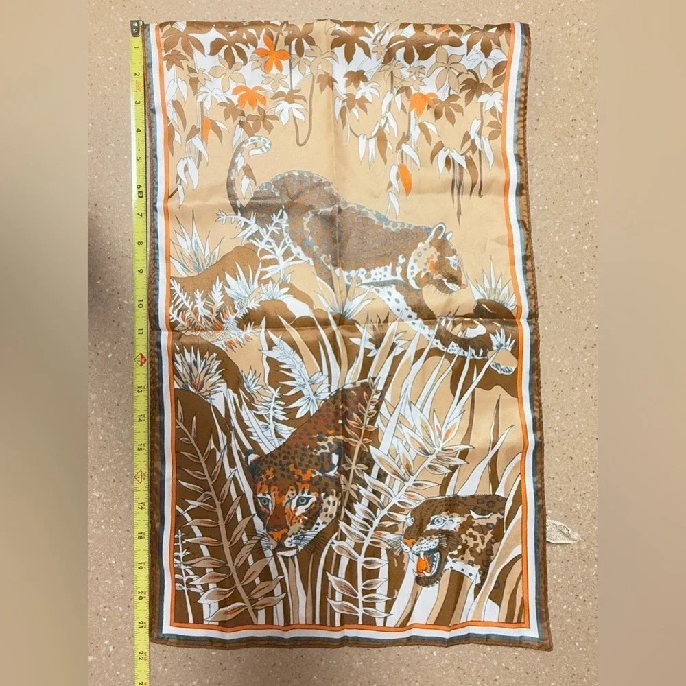 Scarf Oblong Women 13x43 Brown Leopard Safari Tropical Jungle Print Vintage